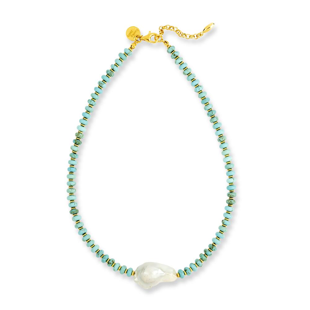 SEA SALT NECKLACE - Turquoise Rondelles & Freshwater Baroque Pearl