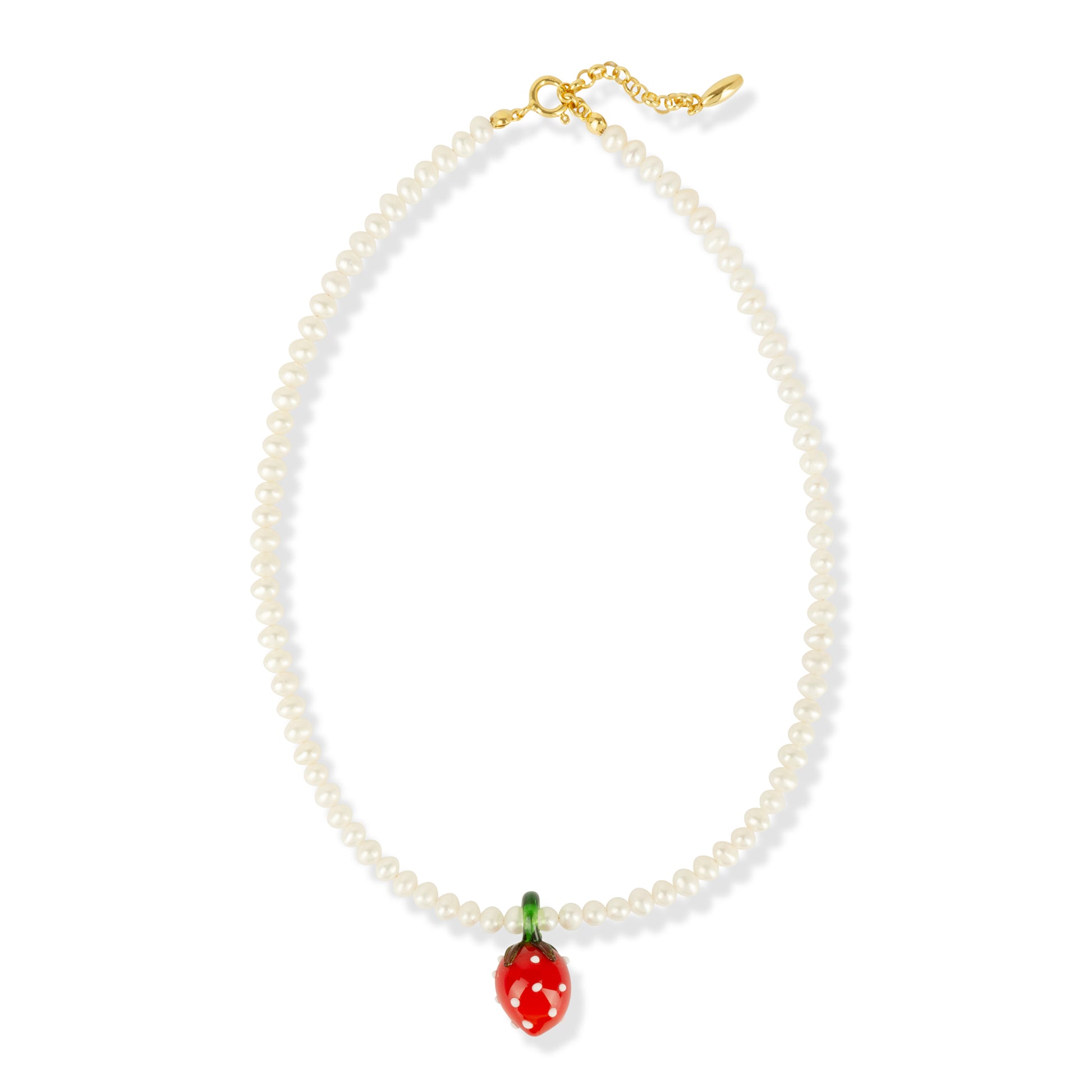 STRAWBELICIOUS NECKLACE freshwater pearls with Murano glass strawberry pendant, 925 sterling silver