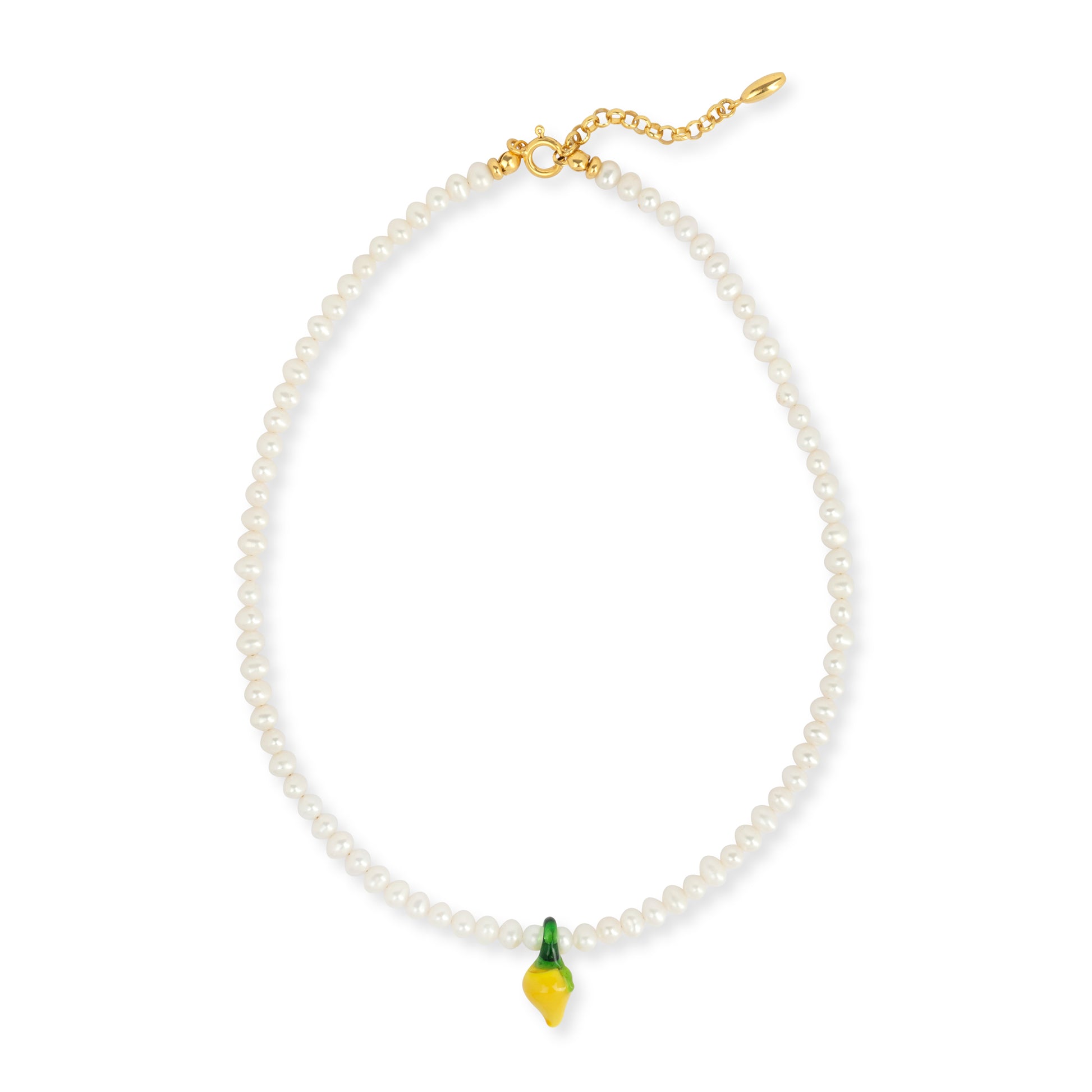 LEMON SQUEEZE NECKLACE freshwater pearls with Murano glass lemon pendant, 925 sterling silver